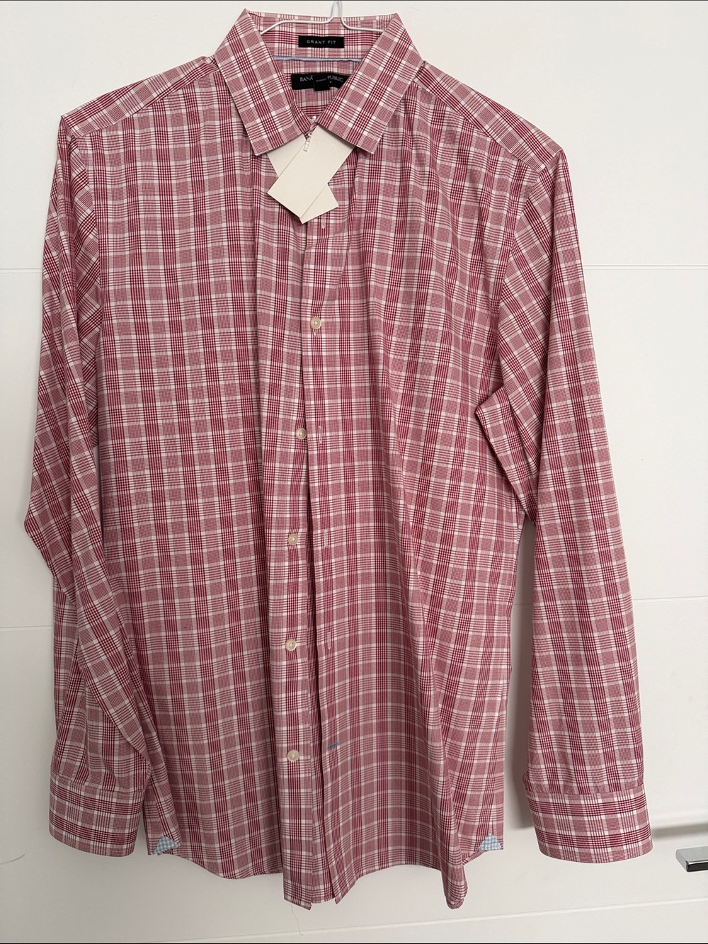 Banana Republic Men's Long-Sleeve Plaid Button-Down in Dusty Rose and White